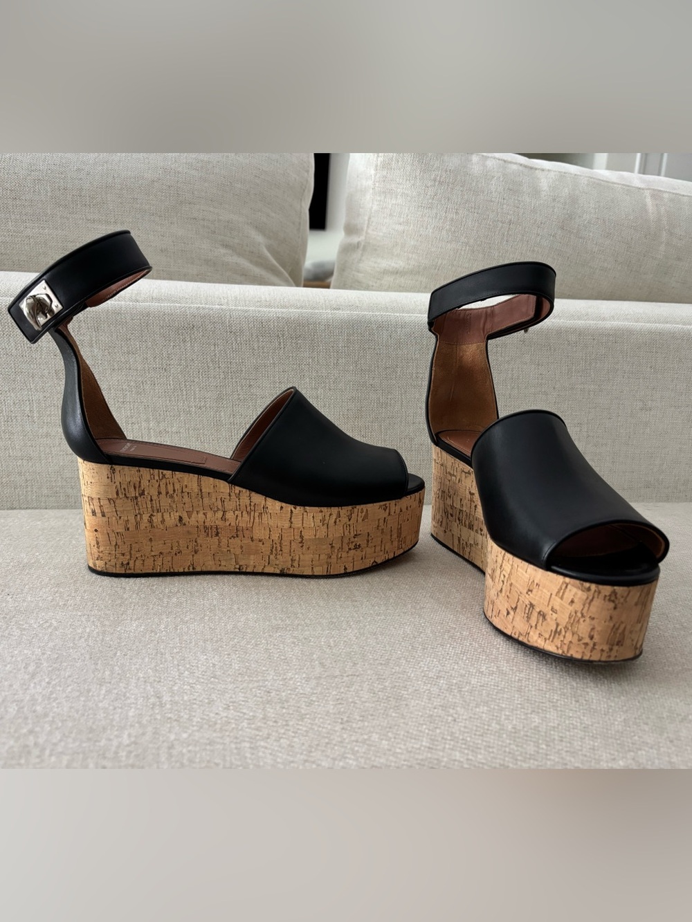 Givenchy Black Leather Cork Sandal